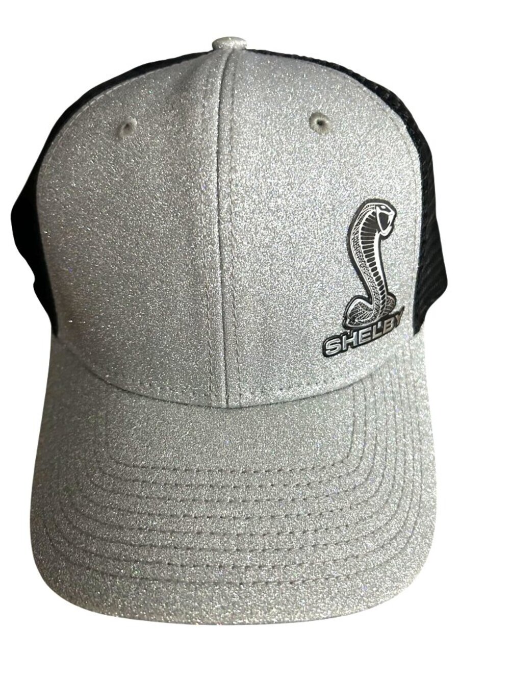NWT Ford Shelby Cobra Dome Flat Bill Silver Glitter & Black Snapback Cap by Oura